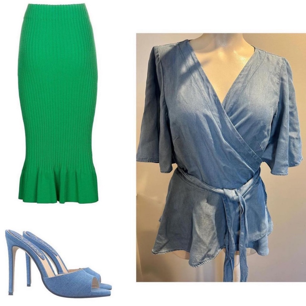 ANN TAYLOR DENIM WRAP TOP